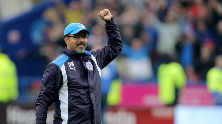 Huddersfield Town manager David Wagner celebrates the win after the Sky Bet Championship match at the John Smith's Stadium, Huddersfield.