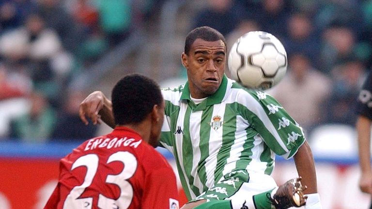16 Dec 2001:  Denilson of Real Betis and Vincente Engonga of Real Mallorca in action during the Primera Liga match between Real Betis and Real Mallorca, pl