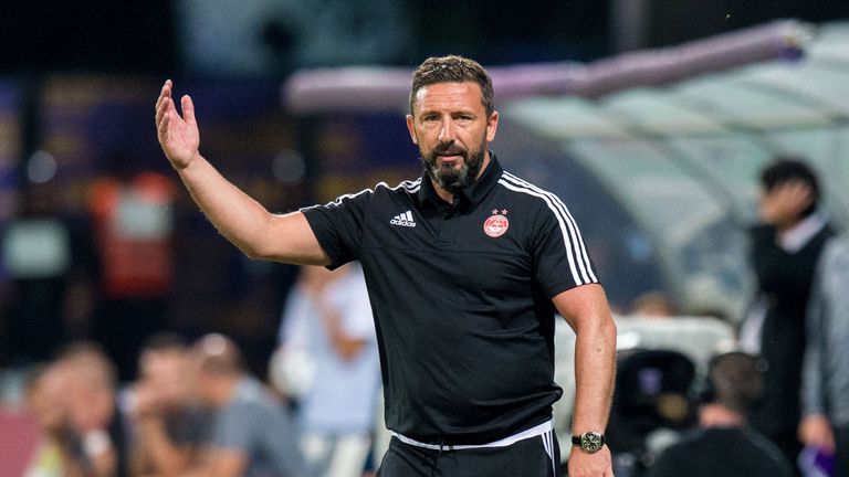 04/08/16 EUROPA LEAGUE 3NRD RND QUALIFIER 2ND LEG .  MARIBOR v ABERDEEN .  LJUDSKI VRT STADIUM - SLOVENIA .  Aberdeen manager Derek McInnes