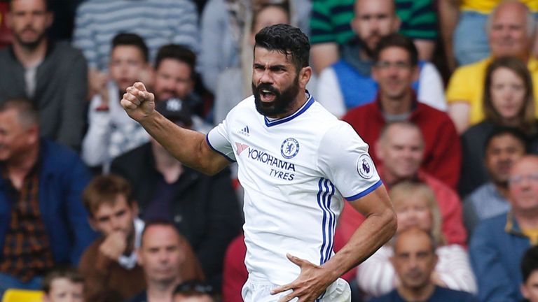 Chelsea's Spanish striker Diego Costa celebrates after scoring the winner