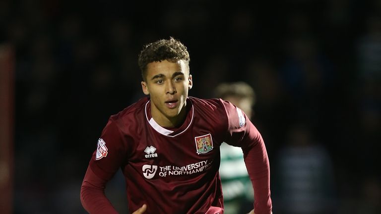 NORTHAMPTON, ENGLAND - DECEMBER 05:  Dominic Calvert-Lewin of Northampton Town in action during The Emirates FA Cup Second Round match between Northampton 