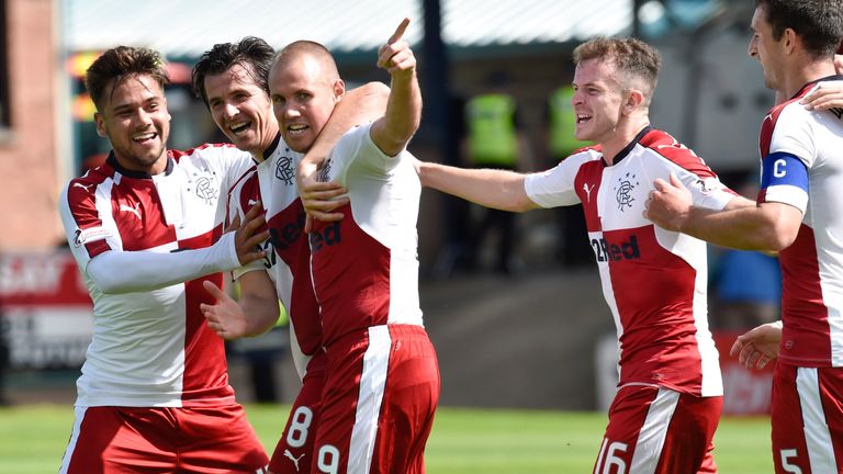 Rangers' Kenny Miller celebrates his goal with his team-mates