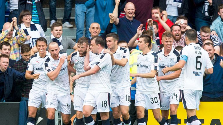 Dundee celebrate their opening goal against Ross County