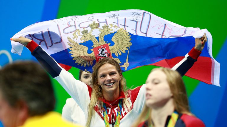 Silver medalist Yulia Efimova of Russia poses during the medal ceremony for the Women's 100m Breaststroke Final