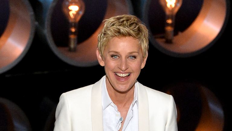 HOLLYWOOD, CA - MARCH 02:  Host Ellen DeGeneres speaks onstage during the Oscars at the Dolby Theatre on March 2, 2014 in Hollywood, California.  (Photo by