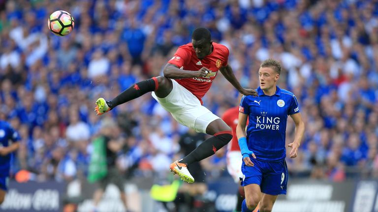 LONDON, ENGLAND - AUGUST 07: Eric Bailly of Manchester United heads the ball during The FA Community Shield match between Leicester City and Manchester Uni