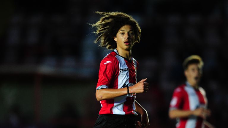 Ethan Ampadu of Exeter City in action during a pre-season friendly with Cardiff City