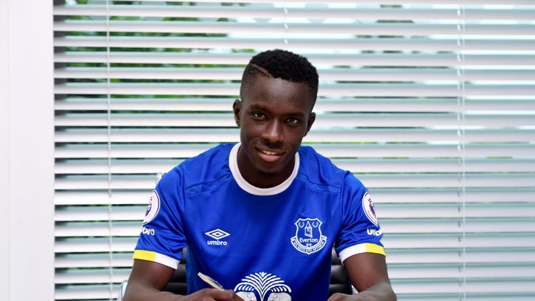 New Everton signing Idrissa Gueye poses for a photo at Finch Farm 