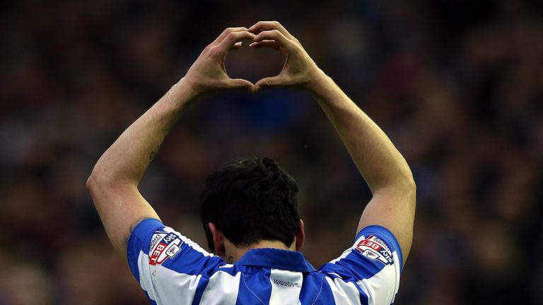 SHEFFIELD, ENGLAND - MAY 13:  Fernando Forestieri of Sheffield Wednesday celebrates scoring, before the goal was disallowed during the Sky Bet Championship