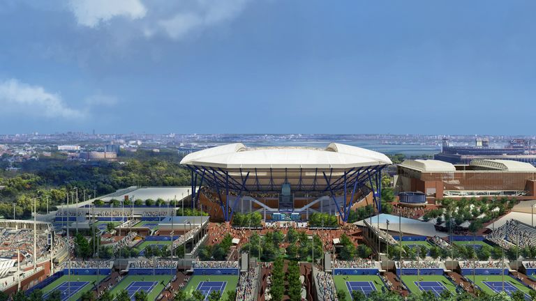 An artist's impression of how Flushing Meadows will look in 2018 with the new Louis Armstrong Stadium (right) yet to be built