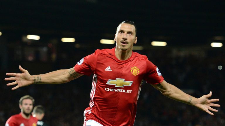 Zlatan Ibrahimovic celebrates after scoring from the penalty spot