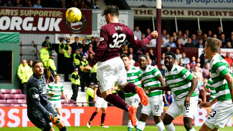 Hearts' Tony Watt misses from close range against Celtic last week.
