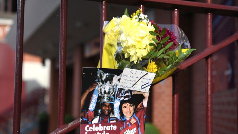 Dalian Atkinson tributes are left outside Villa Park