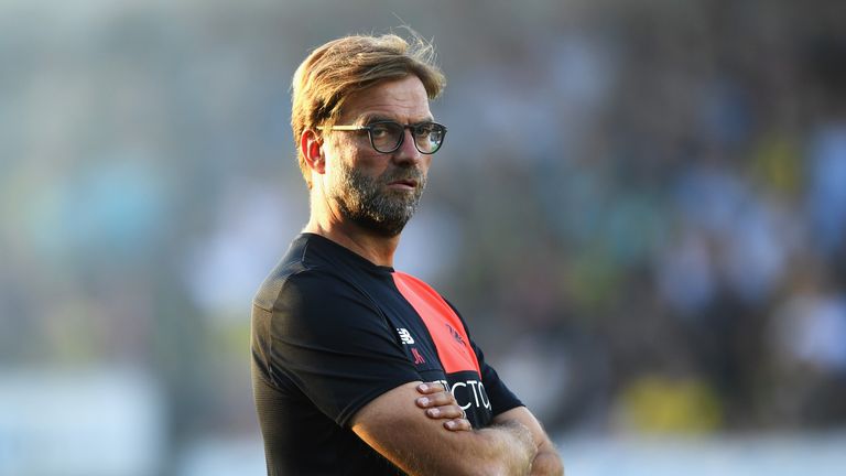 Jurgen Klopp looks on prior to the EFL Cup 2nd round match between Burton Albion and Liverpool