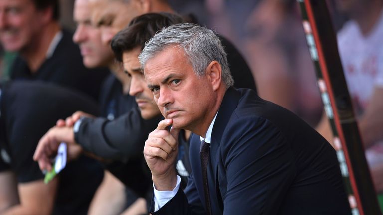 Jose Mourinho takes his seat at the Vitality Stadium