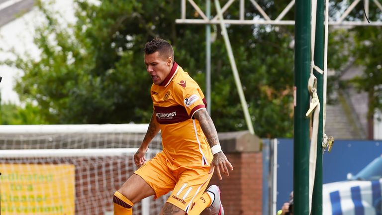 Marvin Johnson celebrates putting Motherwell 2-0 in front