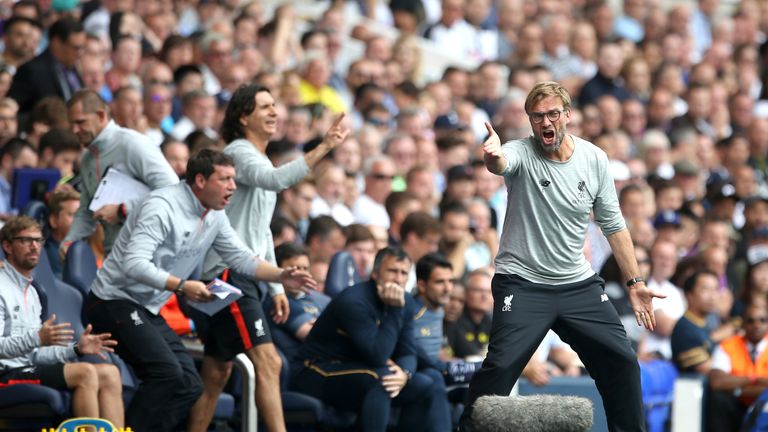 Jurgan Klopp reacts on the touchline during the Premier League match at White Hart Lane