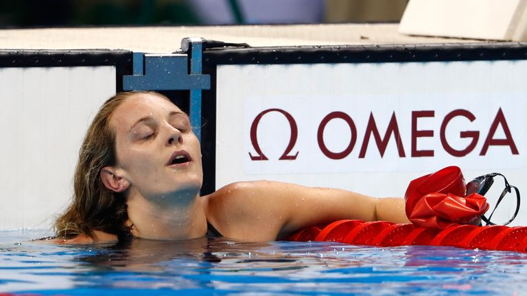 RIO DE JANEIRO, BRAZIL - AUGUST 13:  Francesca Halsall of Great Britain reacts in the Women's 50m Freestyle Final on Day 8 of the Rio 2016 Olympic Games at