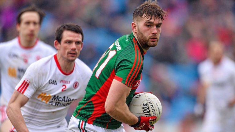 Aidan O'Shea in action against Tyrone's Aidan McCrory during the 2015 National League