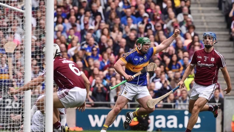 John O'Dwyer celebrates after scoring a goal against Galway