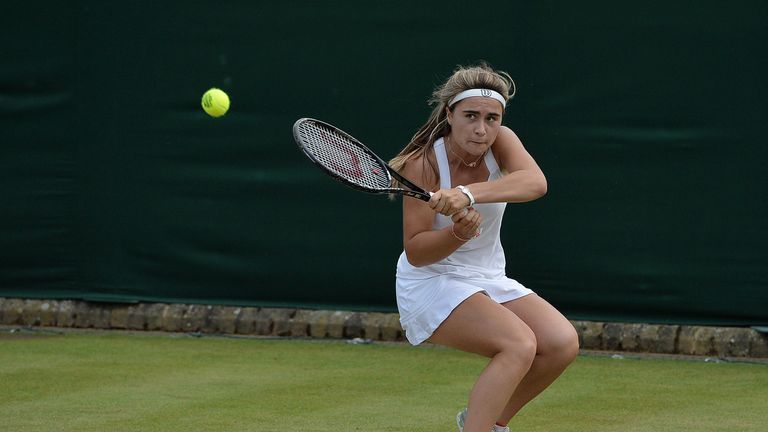 Great Britain's Gabriella Taylor in her Girls' Singles match against Canada's Katherine Sebov during day nine of the Wimbledon Championships at the All Eng