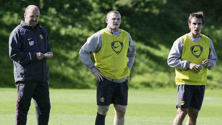 Wayne Rooney of Manchester United in action during a first team training session at Carrington Training Ground on 24 September 2004 in Manchester, England