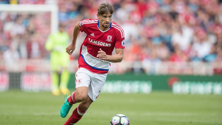 MIDDLESBOROUGH, ENGLAND - AUGUST 13: Gaston Ramirez of Middlesbrough during the Premier League match between Middlesbrough and Stoke City on August 13, 201