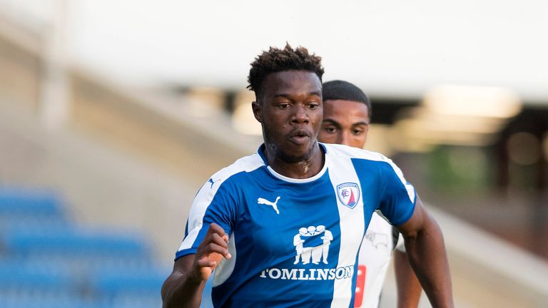 CHESTERFIELD, ENGLAND - JULY 26:  Gboly Ariyibi of Chesterfield in action to the Pre-Season Friendly between Chesterfield and Derby County at Proact Stadiu