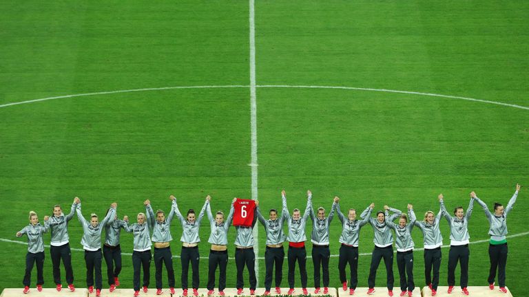 Germany celebrate their gold medal in the women's Olympic football