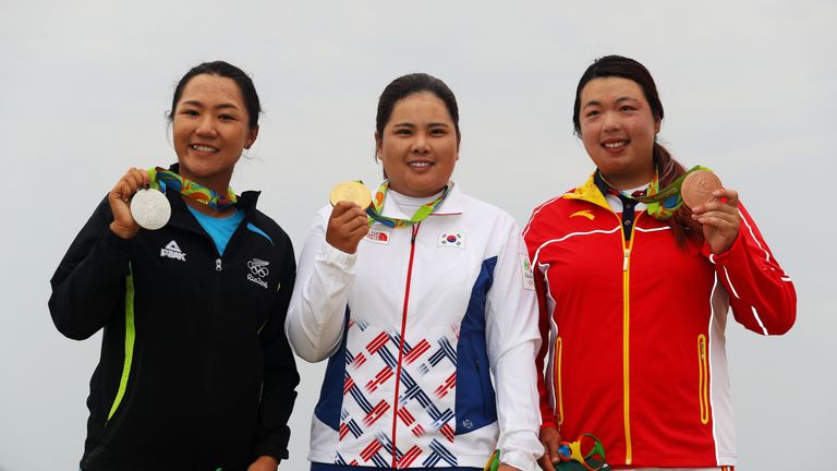 Lydia Ko, Inbee Park and Shanshan Feng with their medals