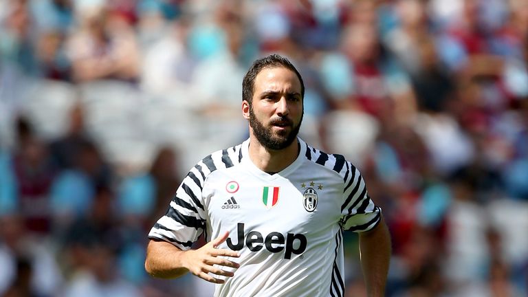 Gonzalo Higuain of Juventus in action during the pre-season friendly against West Ham