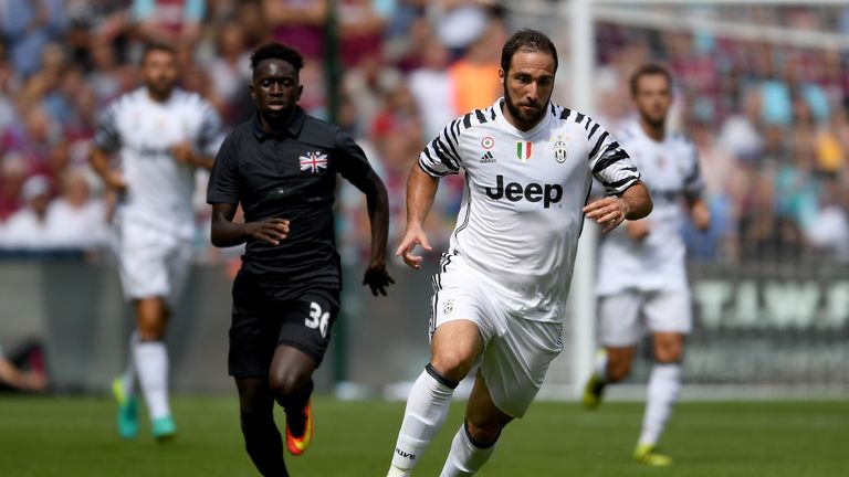 Gonzalo Higuain of Juventus in action during the pre-season friendly against West Ham