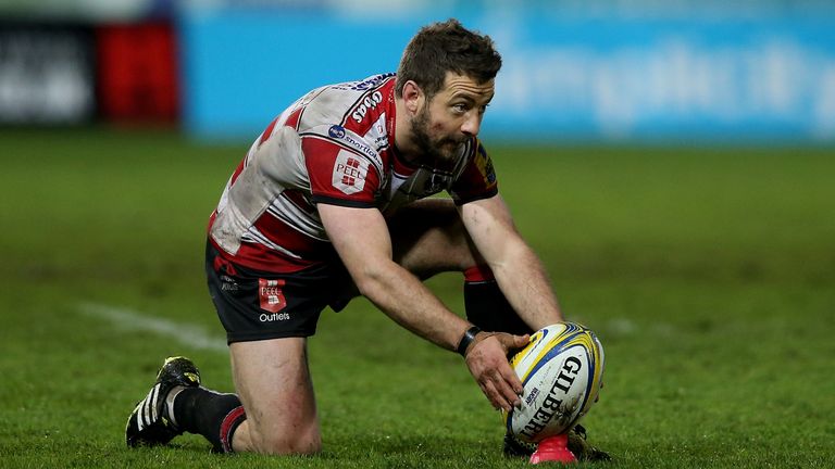 GLOUCESTER, ENGLAND - APRIL 15:  Greig Laidlaw of Gloucester lines up a kick during the Aviva Premiership match between Gloucester and Exeter Chiefs at Kin