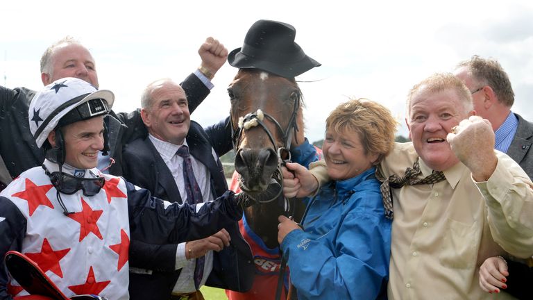 Connections of Heartbreak City celebrate victory in the 2016 Betfred Ebor.
