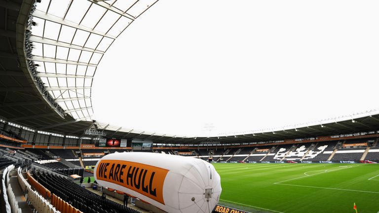 HULL, ENGLAND - AUGUST 27: General view inside the stadium during the Premier League match between Hull City and Manchester United at KCOM Stadium on Augus
