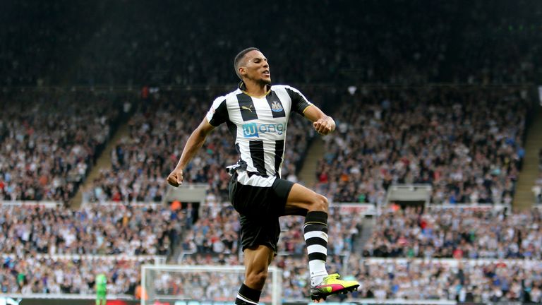 Newcastle United's Isaac Hayden celebrates scoring his side's first goal of the game during the Sky Bet Championship match at St James' Park, Newcastle.