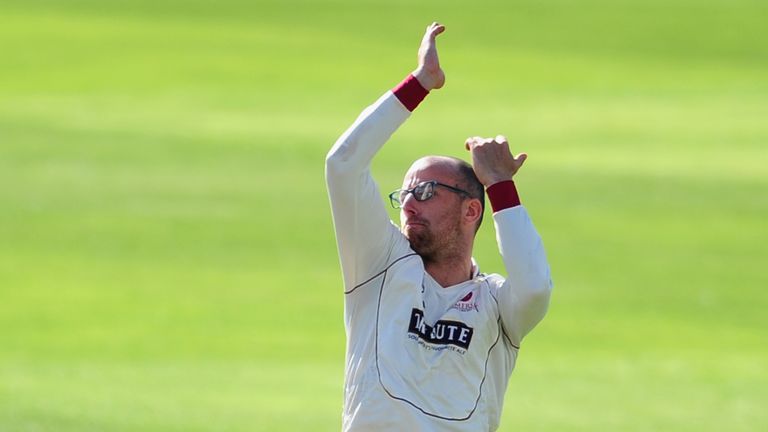 TAUNTON, UNITED KINGDOM - AUGUST 04: Jack Leach of Somerset during Day One of the Specsavers County Championship Division One match between Somerset and Du