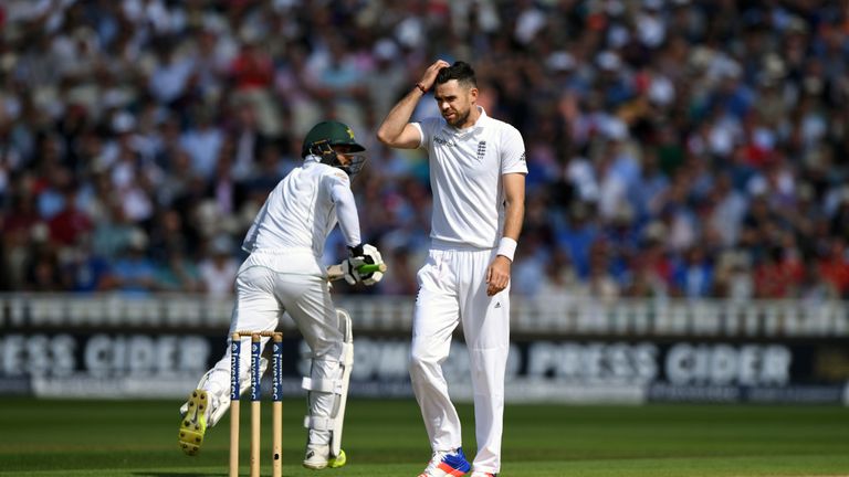 James Anderson looks dejected on day two of the third Investec Test Match between England and Pakistan