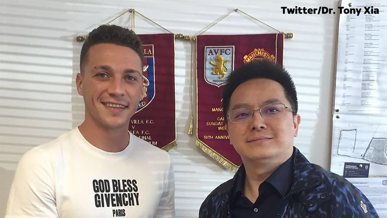 James Chester pictured with Aston Villa owner Dr. Tony Xia