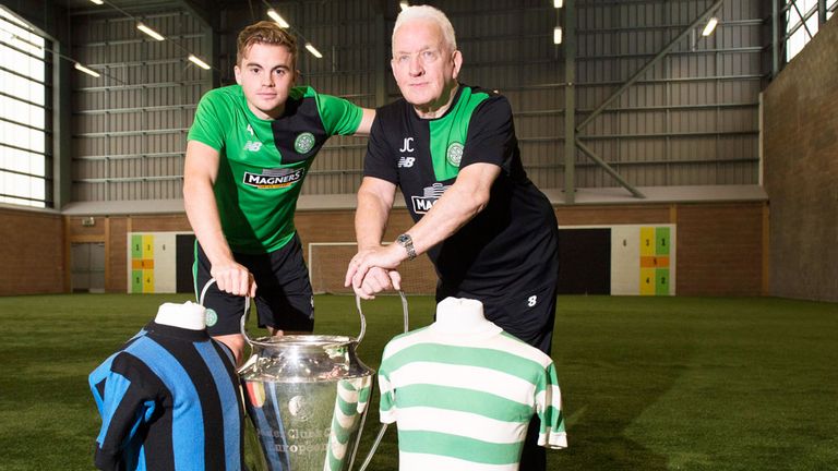 James Forrest with Lisbon Lion John Clark promoting Saturday's match against Inter Milan