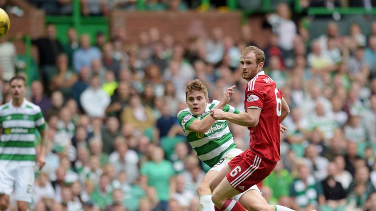 Celtic's James Forrest with his side's second of the match against Aberdeen