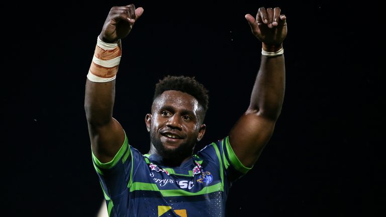 Hull KR v Leeds Rhinos - KC Lightstream Stadium, Hull, England - Leeds' James Segeyaro celebrates the win.