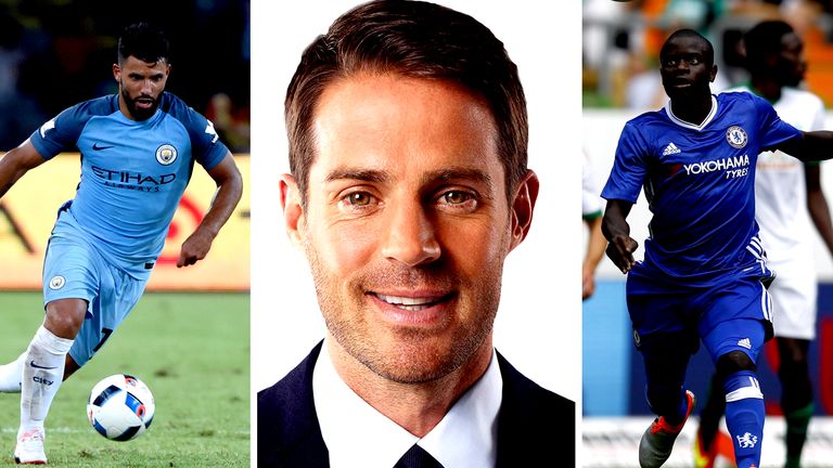 Manchester City's Sergio Aguero and Chelsea's summer signing N'golo Kante made it into Jamie Redknapp's Premier League XI
