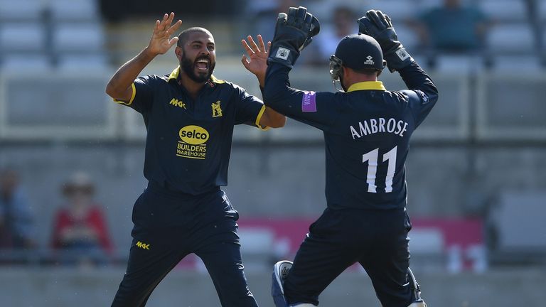 Jeetan Patel of Warwickshire celebrates during the Royal London One-ay Cup quarter-final v Essex