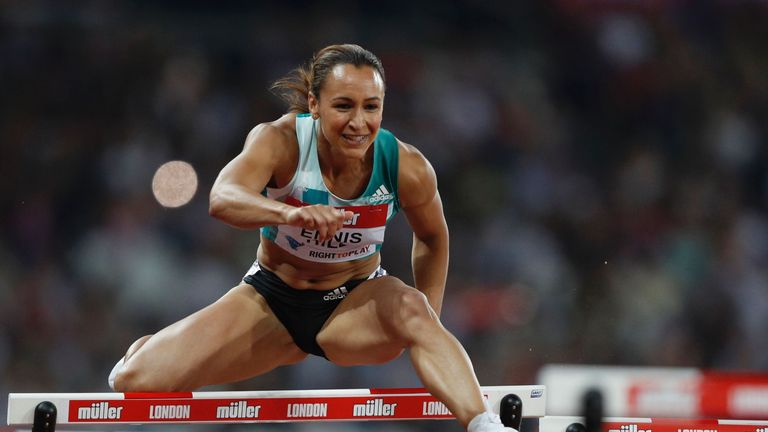 Britain's Jessica Ennis-Hill clears a hurdle in a final of the women's 100m hurdles at the IAAF Diamond League Anniversary Games athletics meeting at the Q