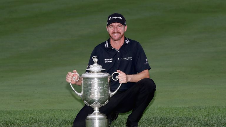 Jimmy Walker with the Wanamaker Trophy after winning the 2016 PGA Championship at Baltusrol