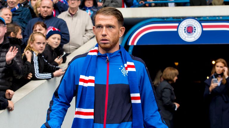 Joe Garner is presented to the Ibrox crowd after signing for Rangers