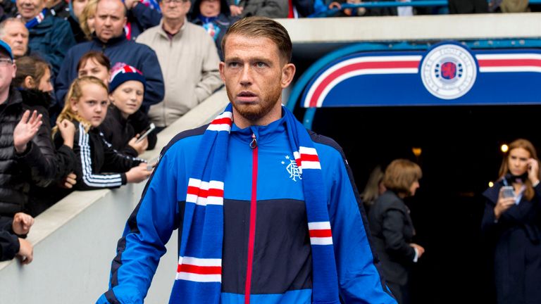 Joe Garner is presented to the Ibrox crowd after signing for Rangers
