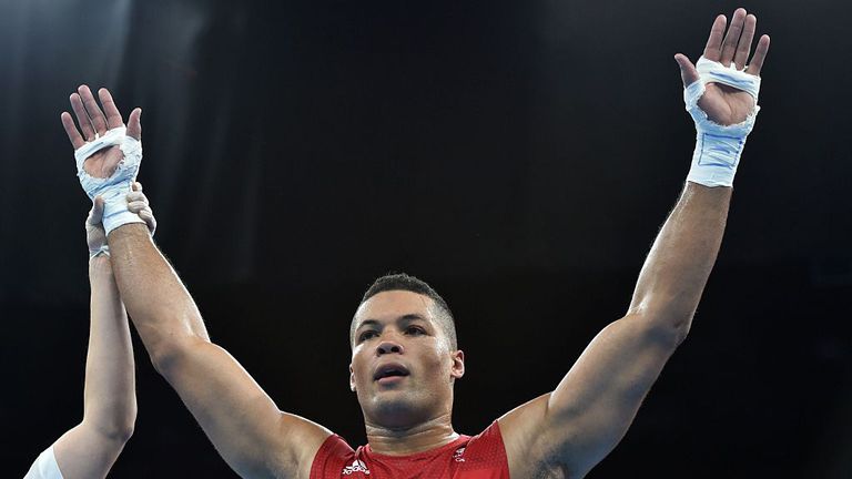 Great Britain's Joe Joyce celebrates winning against Cape Verde's Davilson Dos Santos Morais 