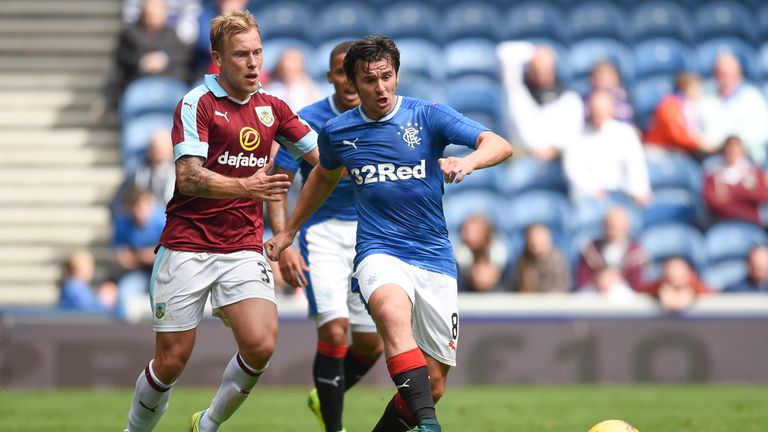 Rangers' Joey Barton (right) in action against Burnley's Scott Arfield
